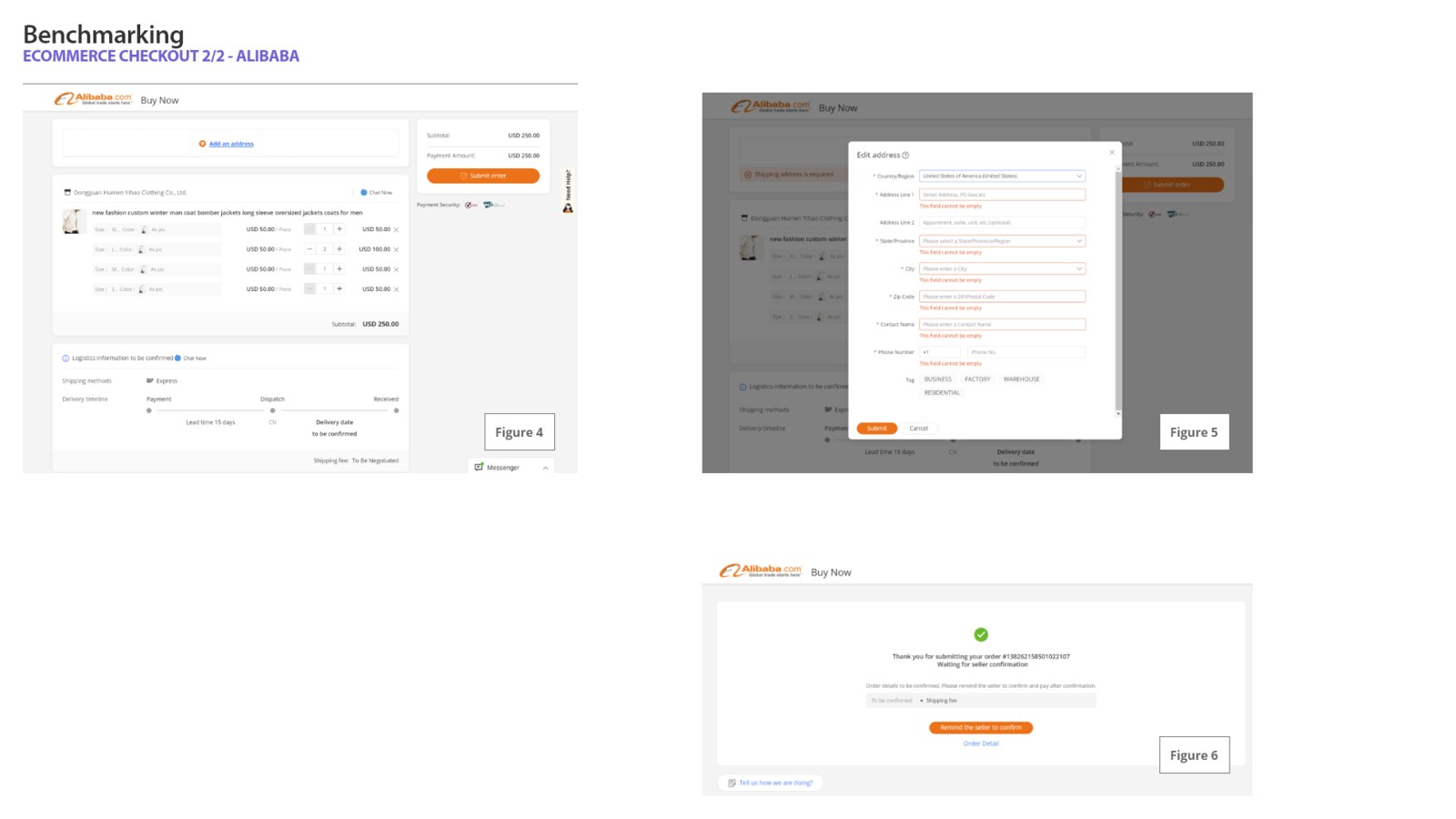 Alibaba checkout flow buried behind supplier messaging