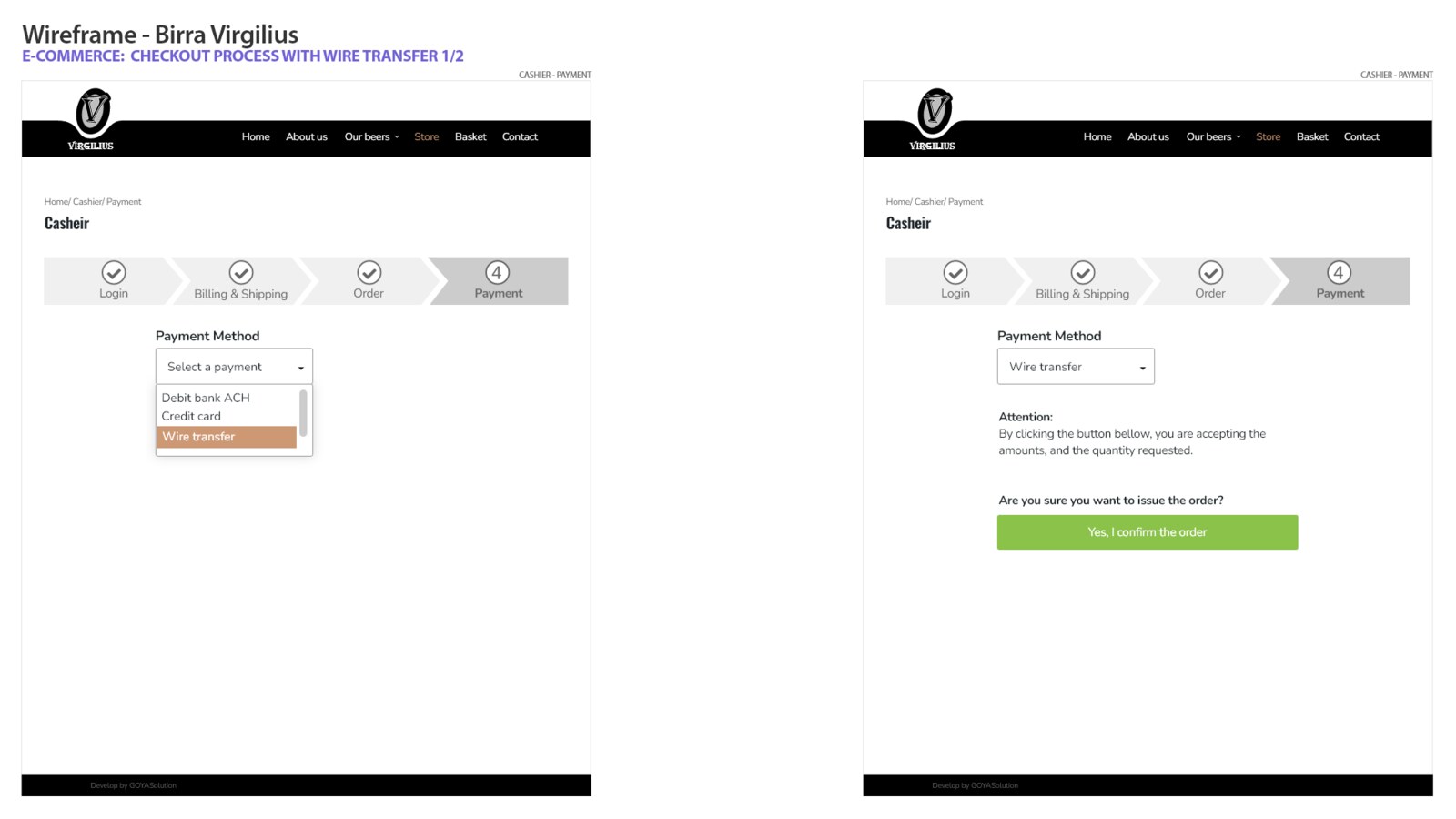 Bank transfer payment wireframe, screen 1 of 2