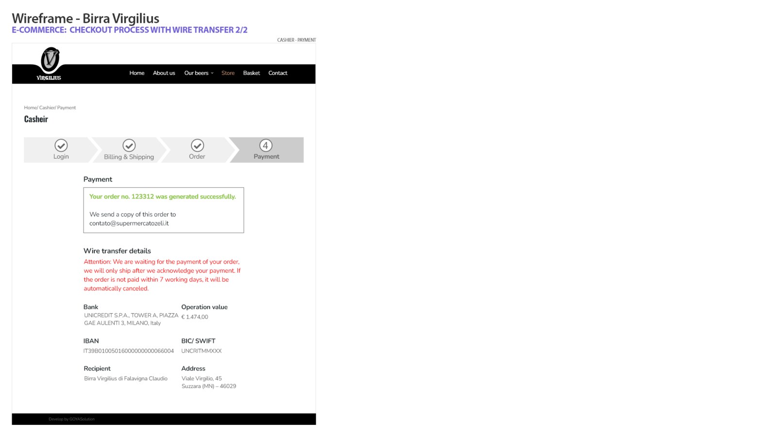 Bank transfer payment wireframe, screen 2 of 2