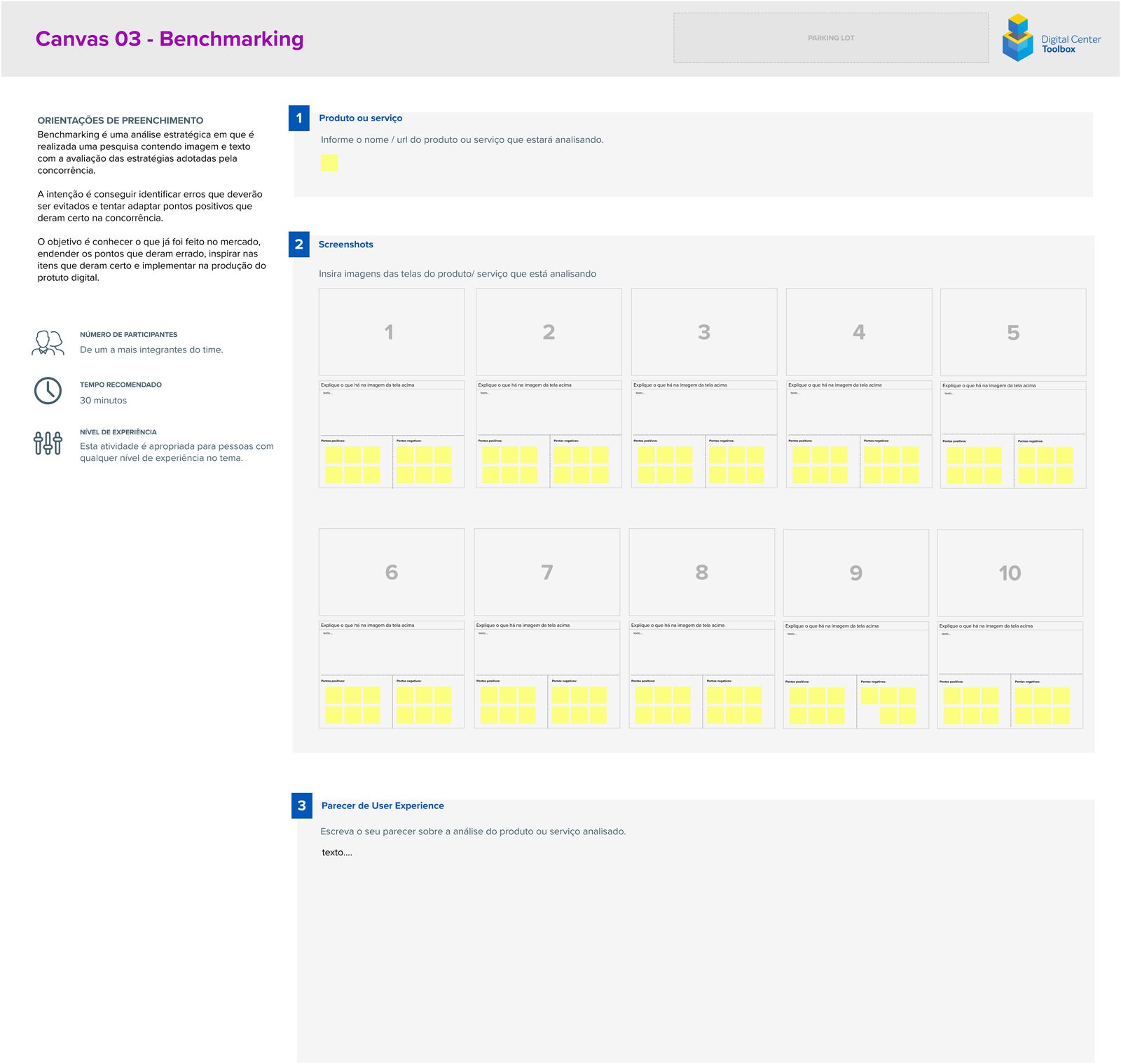 Canvas 03, Benchmarking, a structured template for comparing existing products or services before designing a training