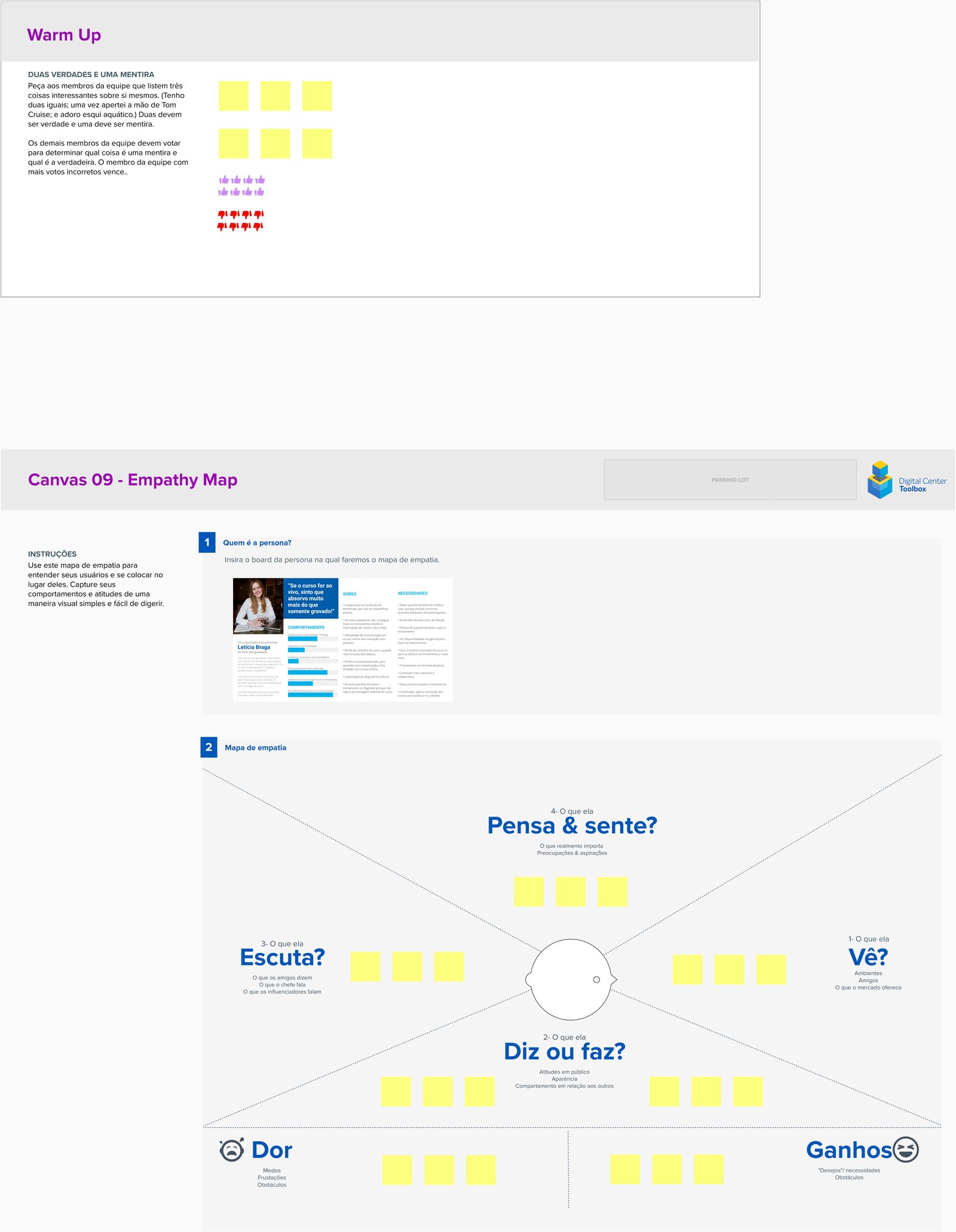 Canvas 09, Empathy Map, used to capture a learner persona's behaviors and attitudes in a simple visual way