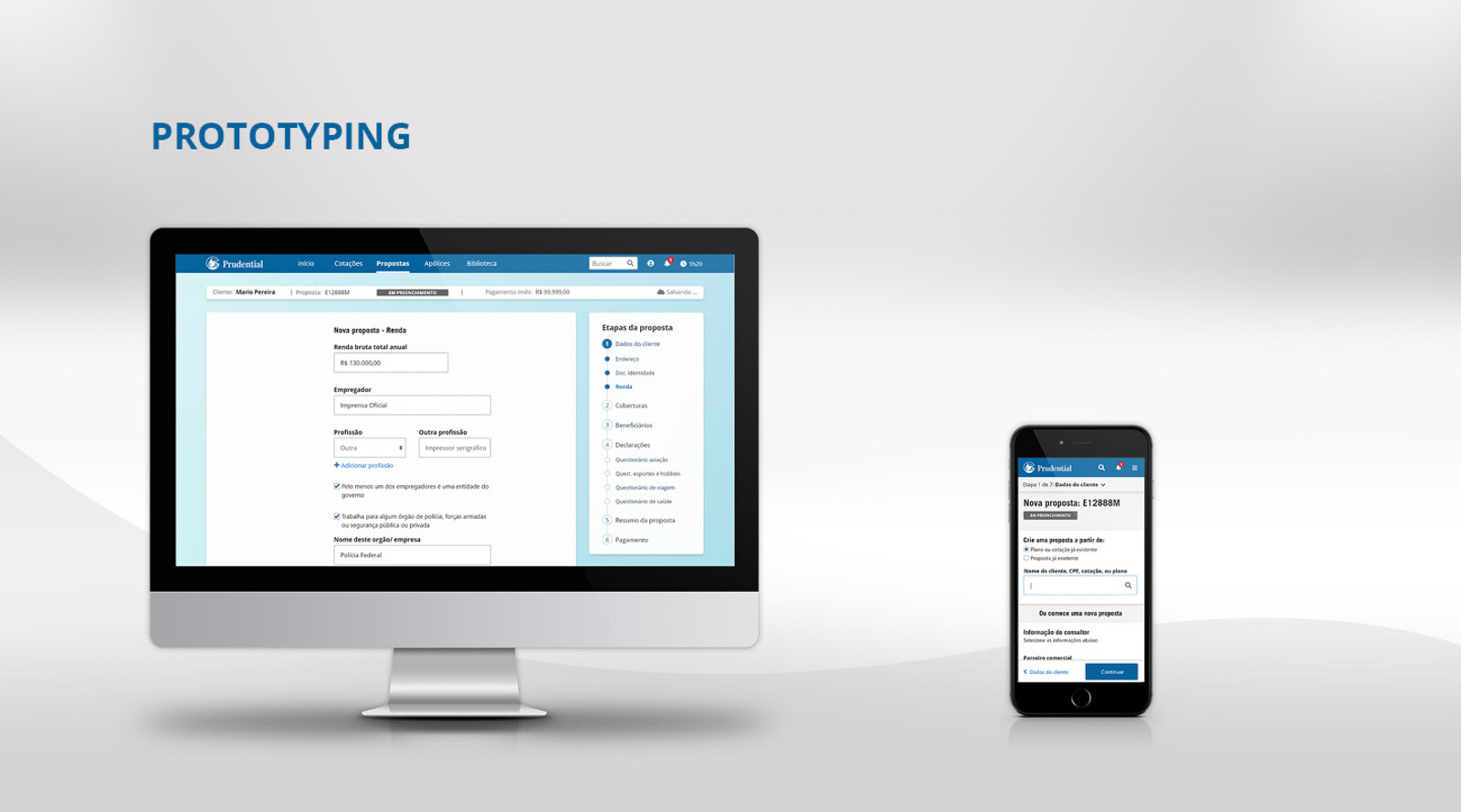 Desktop and mobile prototype of the new proposal flow with modular step navigation