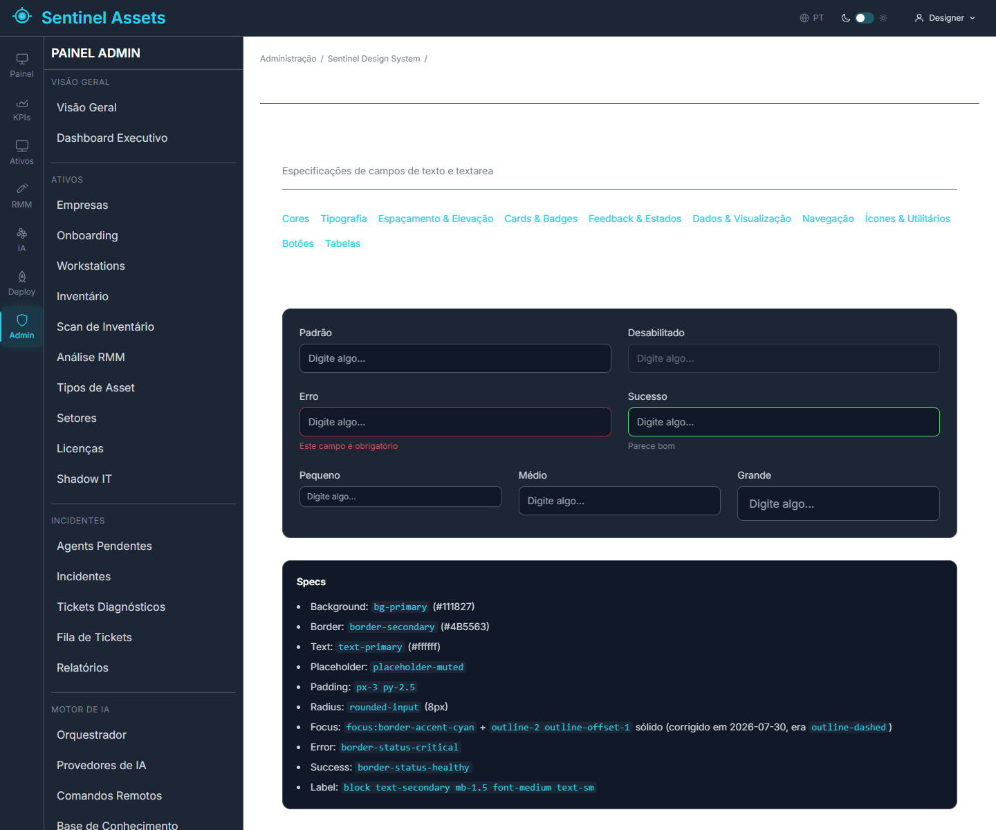 Sentinel Health in-app design system documentation - the same components rendered as a living catalog