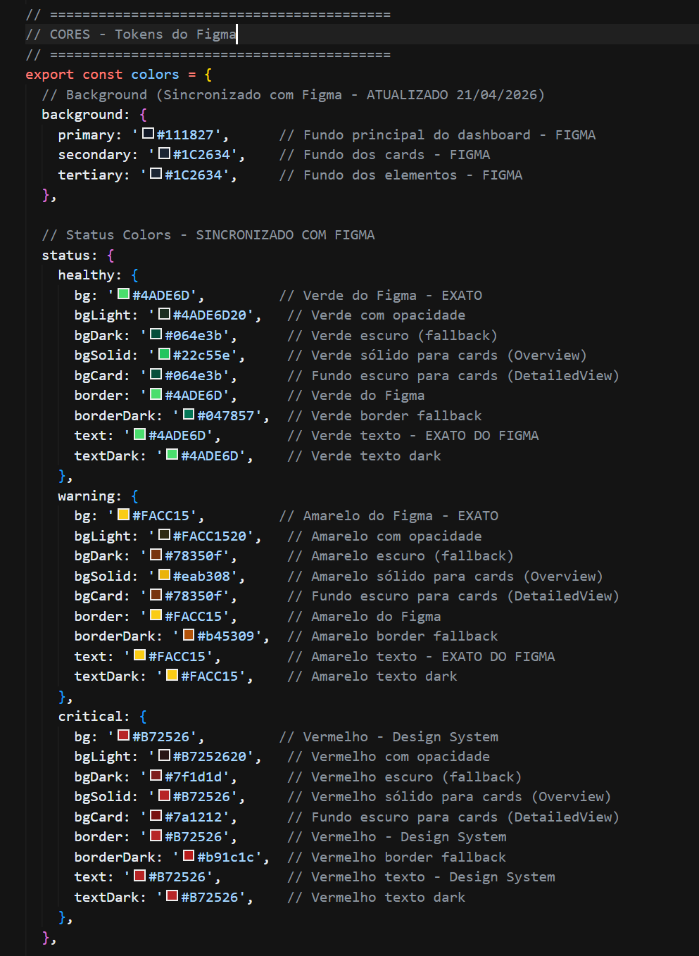 Color token matrix with semantic categories and Tailwind classes
